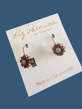 Liz Palacios Red Crystal Flower Drop Earrings